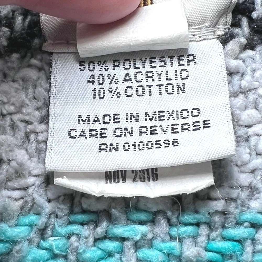 Earth Ragz Size Small Baja Hoodie Turquoise Teal Grey Striped Mexican Poncho - Picture 6 of 13